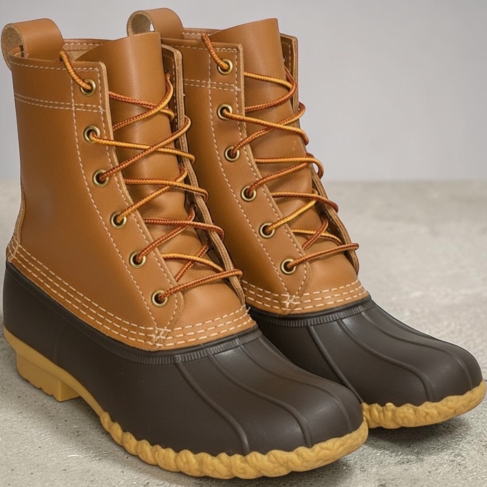 LL Bean Womens 8 Inch Bean Boots Tan Brown Leather Duck Boots 212880 USA Made